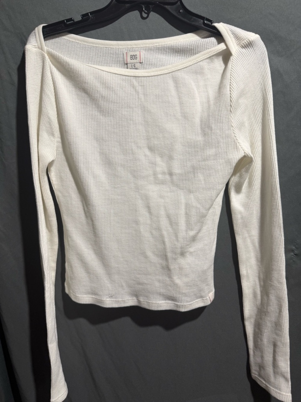 BDG Cream Waffle-Knit Long Sleeve Scoop Top